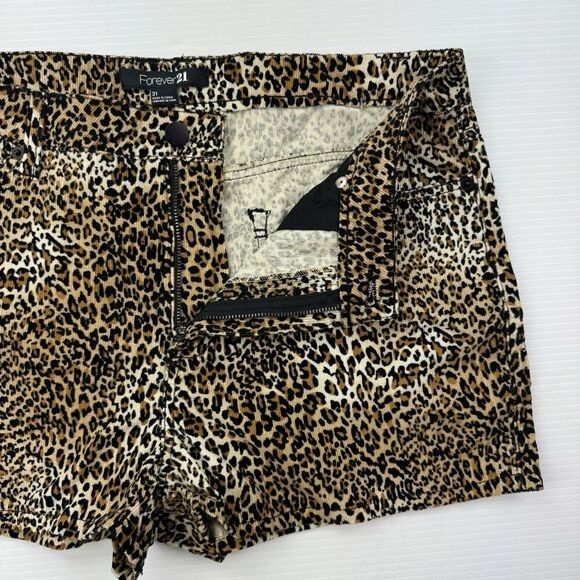 Forever 21 Leopard Print Shorts Size 31 Corduroy Animal Print High Waist NWT - Picture 3 of 8